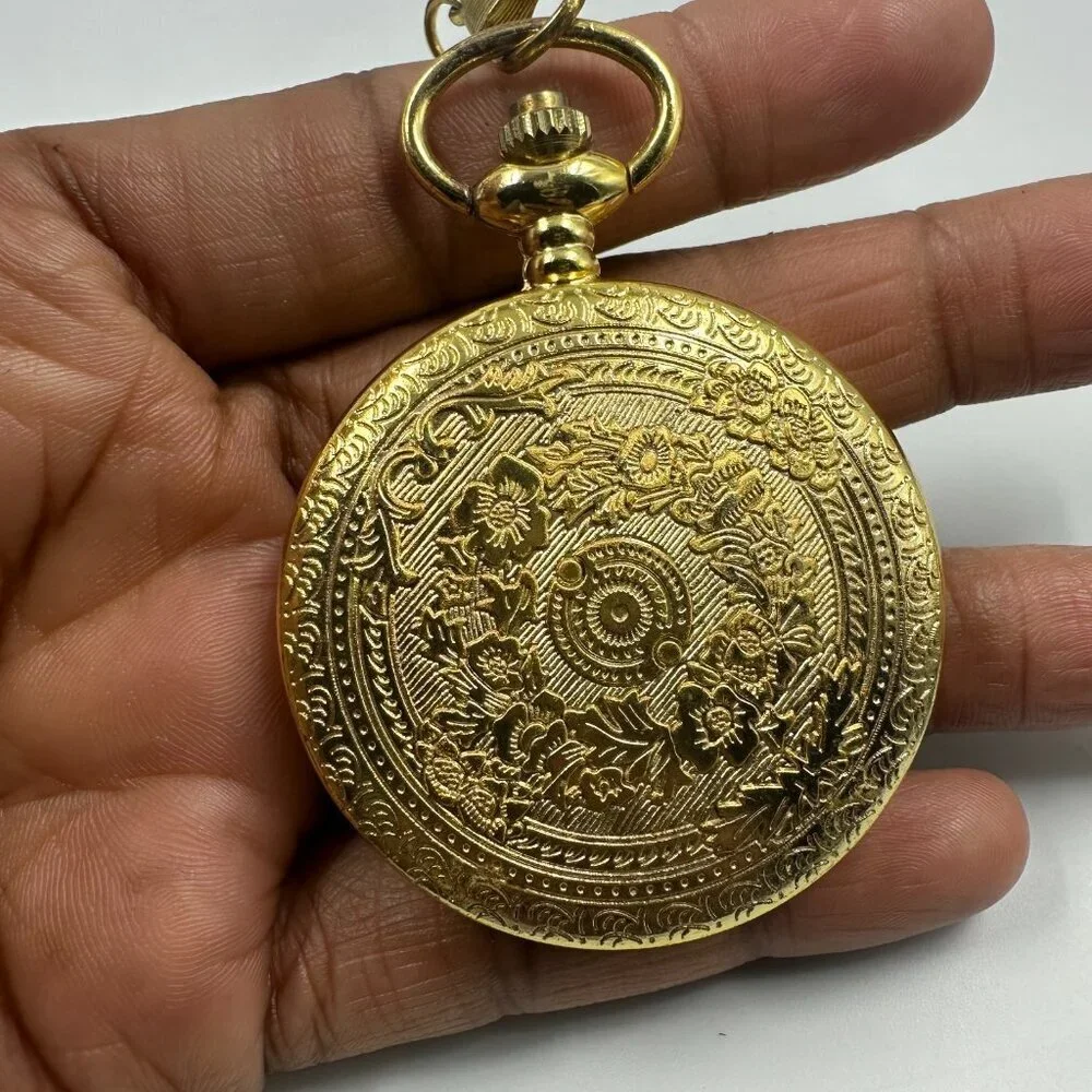 Pocket Watch Gold Tone Engraved To My Son I Love You Forever Chain New Battery